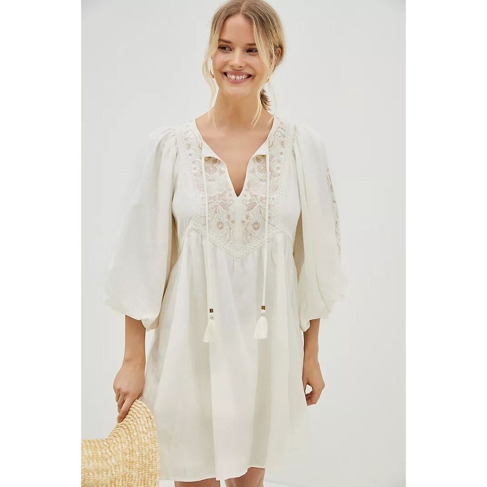 Anthropologie Viveka Embroidered Lace Mini Dress Size M